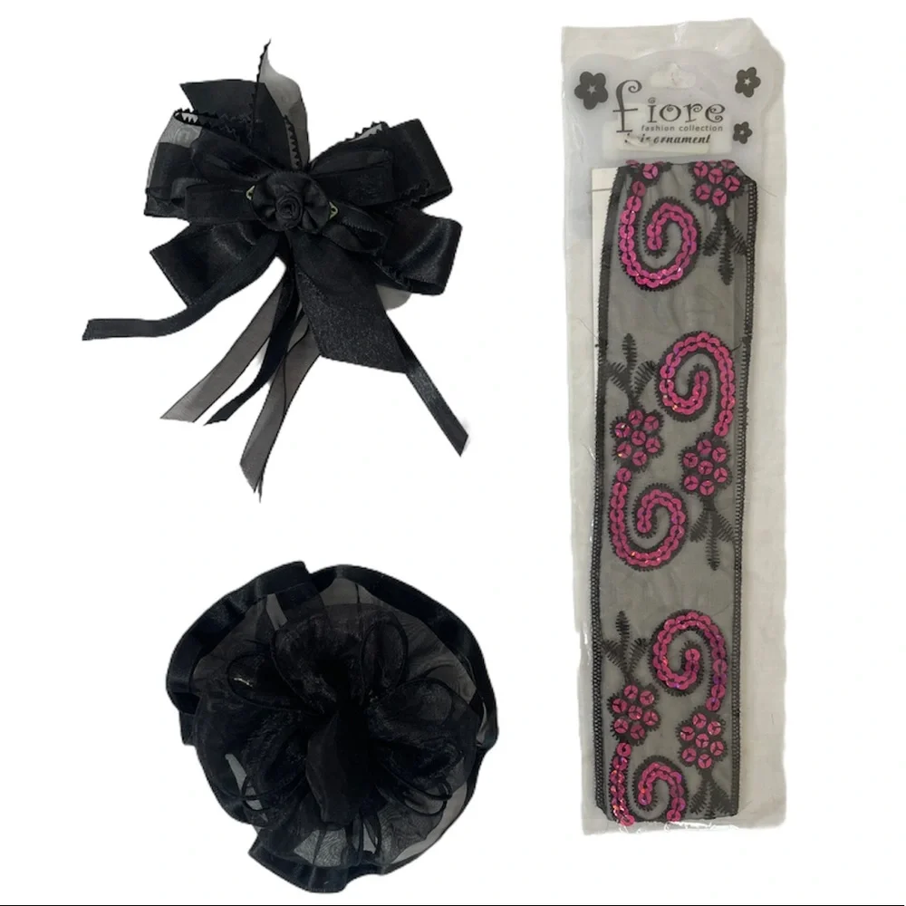 Little Girls Hair & Beauty Bundle Press On Nails Accessories Gift Set Black Pink